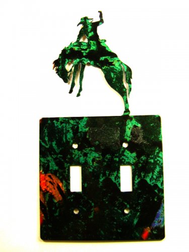 Cowboy Rodeo Broncho Busting Double Light Switch Plate Steel Images USA 51315