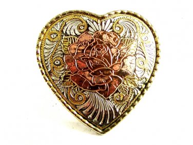 Western Heart With Rose Belt Buckle Made In USA 82814