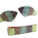 Mid Century Modern Copper Enameled Cufflinks & Tie Clasp Unmarked 110714