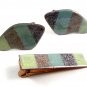 Mid Century Modern Copper Enameled Cufflinks & Tie Clasp Unmarked 110714