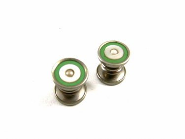Deco Silvertone Mother Pearl Green Cufflinks Bear Wilde KUM-A-PART 102714v