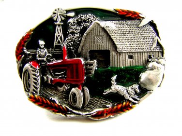 1981 Farmer Tractor Barn Wind Mill Belt Buckle by Bergamont