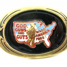 1983 God Guns Guts Made America Free Brass Belt Buckle by NAP 092614