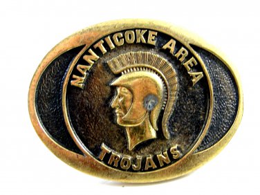 1978 Manticoke Area Trojans Brass Belt Buckle by BTS Made USA 092914