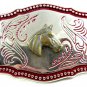 Made in USA Western Goldtone Red Horse Head Belt Buckle #102113a