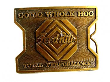 Going Whole Hog Feed Rite Brass Belt Buckle by Pembina Promotions 82114