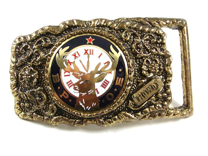 B.P.O.E. Elks Howdy Goldtone Belt Buckle Unmarked 121514