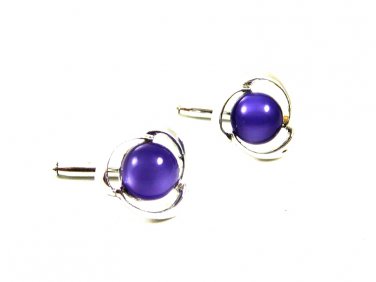 Fancy Silvertone & Purple Cufflinks Unmarked 103114