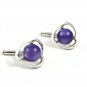 Fancy Silvertone & Purple Cufflinks Unmarked 103114