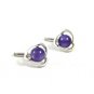 Fancy Silvertone & Purple Cufflinks Unmarked 103114