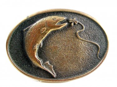 1978 Bass ? Fish Solid Brass Belt Buckle by BTS Made in USA