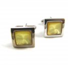 Silvertone & Early Yellow Plastic Dressy Cufflinks Unmarked 102714