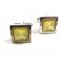 Silvertone & Early Yellow Plastic Dressy Cufflinks Unmarked 102714
