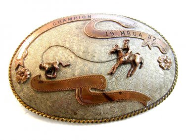 1982 MRCA Champion Rodeo Western Cowboy Calf Roping Belt Buckle 387892e
