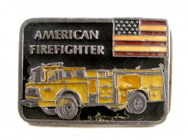 American Firefighter Truck Flag Enameled Belt Buckle 51514 Made In USA