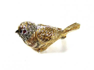 Goldtone Silvertone Rhinestones Bird Dove Brooch by Nettie Rosenstein 9715