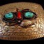 Vintage R. Bennett Navajo Sterling Silver Turquoise Coral Belt Buckle 008617
