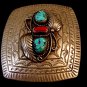 Vintage R. Bennett Navajo Sterling Silver Turquoise Coral Belt Buckle 008617