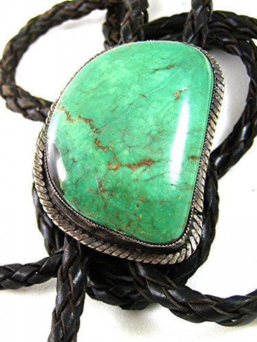 Vintage Native American Coin Silver Turquoise Bolo Leather Cord By R.N. 52617