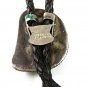 Vintage Native American Coin Silver Turquoise Bolo Leather Cord By R.N. 52617