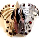 Vintage Silvertone Black Red Butterfly Hair Barrette 008717