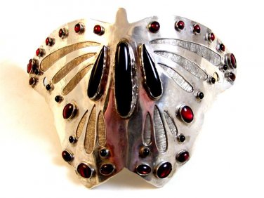 Vintage Silvertone Black Red Butterfly Hair Barrette 008717