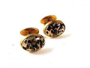 Vintage Gold Tone & Moss Agate Cufflinks 008717