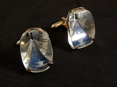 Vintage Rare Silvertone & Crystal  Mt. Fuji Cufflinks By SWANK 91317