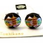 Early Toshikane Sterling Silver & Porcelain Golden Pagoda Cufflinks