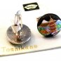 Early Toshikane Sterling Silver & Porcelain Golden Pagoda Cufflinks