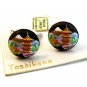 Early Toshikane Sterling Silver & Porcelain Golden Pagoda Cufflinks