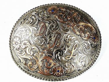 Vintage Cowboy Western Sterling Overly 10K DBL Belt Buckle By DEL VARNEY 81916