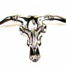 1980 Silver Tone Bull Horns Solid Brass Belt Buckle by BARON 12915