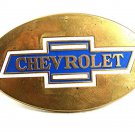Vintage Solid Brass Enameled Blue CHEVROLET Belt Buckle By BARON 10817