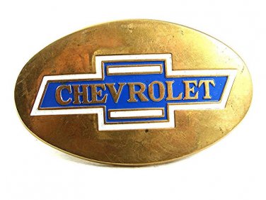 Vintage Solid Brass Enameled Blue CHEVROLET Belt Buckle By BARON 10817