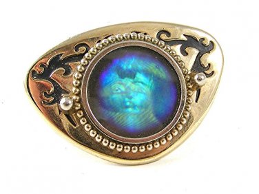 Unusual Vintage Silver Tone & Blue Egyptian Pharoph 3-D Image Belt Buckle 121416