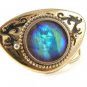 Unusual Vintage Silver Tone & Blue Egyptian Pharoph 3-D Image Belt Buckle 121416