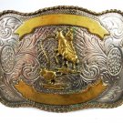 1950's Western Cowboy Rodeo Calf Roping Belt Buckle Branded Can;t Read 111015