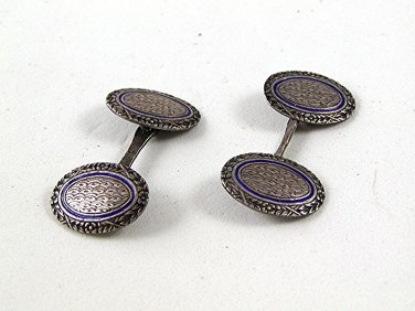 Edwardian / Deco 800 Silver & Blue Rim Cufflinks 91216