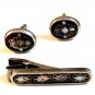 Vintage Mexican Sterling Silver Inlaid Cufflinks Tie Clasp 008717