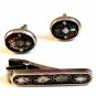 Vintage Mexican Sterling Silver Inlaid Cufflinks Tie Clasp 008717