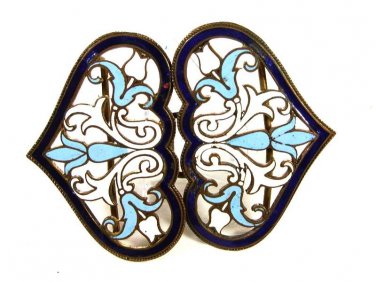Ladies Art Nouveau Champleve Enameled Blue Tulips Belt Buckle Unbranded 91215