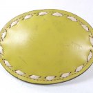 1960's-70's Western Cowgirls Yellow w/ White Stitching Leather Belt Buckle 62416