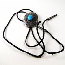 Vintage Mexican Taxco Sterling Silver Turquoise Bolo Leather Cord 102016