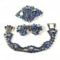 1950's 3 Piece Set Blue Rhinestone Brooch Earrings Bracelet Unbranded 82015