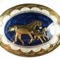 Western Cowboy Horse Silvertone Blue Belt Buckle by Silver Strike 111015