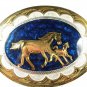 Western Cowboy Horse Silvertone Blue Belt Buckle by Silver Strike 111015