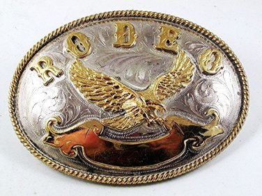 HUGE Mexican Alpaca Silver Cowboy RODEO American Eagle Belt Buckle 122016