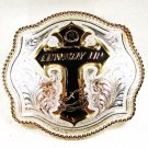 Silver Tone Black Gold Tone Cross Cowboy UP Belt Buckle by Montana Silversmiths