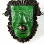 Vintage Mexican Silver Green Jadite Aztec / Mayan Brooch Unbranded 32616